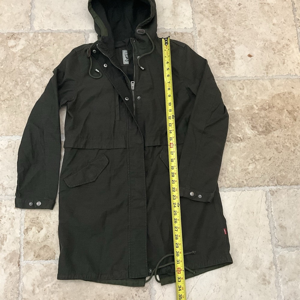 Olive Green Hooded Parka Jacket Military Style Coat Sz Med Levi's Y2K‎ 90's - Picture 9 of 12
